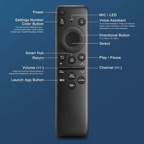 Miniatura 8 de Control remoto de voz recargable para Samsung OLED Neo QLED Crystal UHD Frame Solar CU8000 DU8000 CU7000 DU7200 Q60C/D Q70C/D Q80C/D QN85C/D QN90C