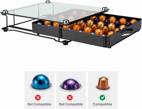 Miniatura 3 de ZCDCP Soporte para cápsulas de café, cajón original Nepresso de cristal templado, organizador de almacenamiento de cápsulas originales Nespresso 42