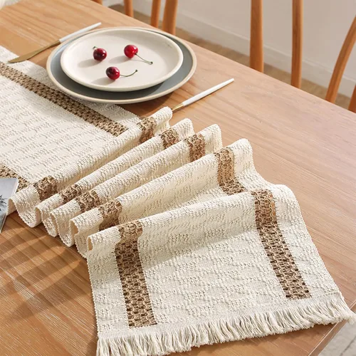 Miniatura 3 de Niviy Caminos de Mesa Bohemios de 120 Pulgadas de Largo Camino de Mesa de Macramé de Granja de Algodón y Lino Tejido Caminos de Mesa para Mesa