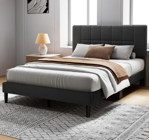 Miniatura 3 de Pipishell - Base de cama Queen con 12 patas engrosadas y cabecero tapizado en tela, capacidad de peso de 1300 lbs, cabecero ajustable, no necesita