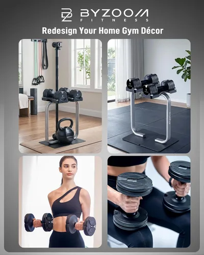 Miniatura 7 de ByZoom Fitness - Mancuerna ajustable de 12.5/25 libras – Unidad individual O juego de 2 – Peso ajustable 5-en-1 para gimnasio en casa, entrenamiento