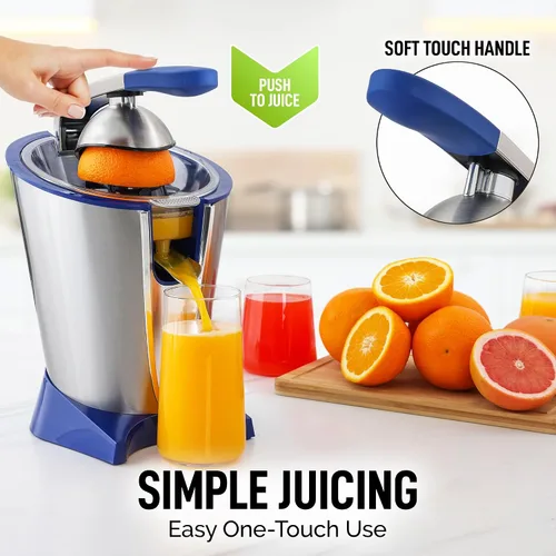 Miniatura 3 de Exprimidor Eléctrico de Cítricos Zulay - Hace Jugo Fresco de Naranja, Limón, Pomelo, Lima - Acero Inoxidable, 160W Potente y Silencioso, Conos Azul