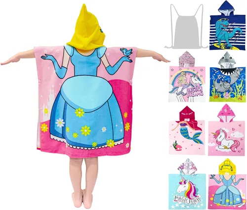 Miniatura 10 de growell Toallas de playa con capucha para niños, toalla de baño para niños de 4 a 10 años, toallas de piscina para niños, de secado rápido, poncho
