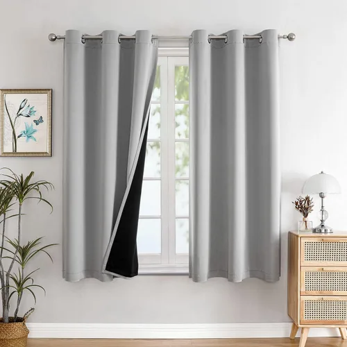 Miniatura 9 de ChrisDowa - Cortinas 100% opacas, para dormitorio, con forro negro, 2 capas gruesas, aislamiento térmico y ojales, 63 pulgadas de largo, juego de 2