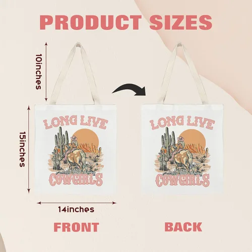 Miniatura 5 de kunlisa Canvas Tote Bag,Western Tote Bag,Western Tote Bags for Women,Reusable Grocery Bags Canvas 14x15 Inch