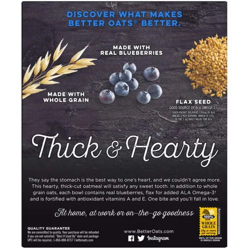 Miniatura 4 de Better Oats Paquetes de avena instantánea gruesos y abundantes, sabor a muffin de arándanos con semillas de lino y granos enteros, desayuno