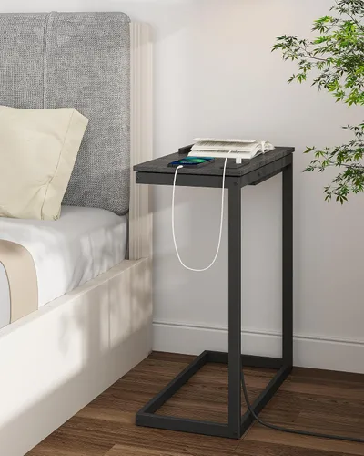 Miniatura 9 de TUTOTAK Mesa auxiliar en forma de C con estación de carga, mesa auxiliar inclinable para computadora portátil, mesa debajo del sofá para sala