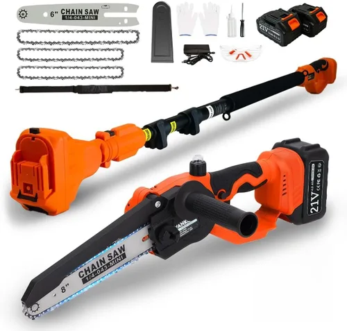 Sierras de poste eléctricas para poda de árboles de 15 pies, motosierra inalámbrica con batería y cargador, mini motosierra de 6 y 8 pulgadas para