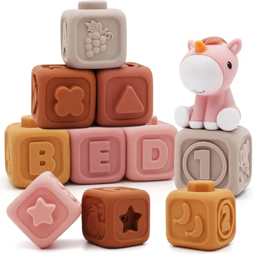 Miniatura 9 de Nueplay Juguetes Apilables Suaves para Bebés Niñas, Set de 12 Piezas de Anillos Suaves y Bloques de Formas con Adorno de Unicornio — Juguetes