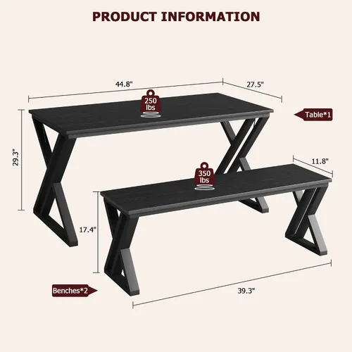 Miniatura 2 de GAOMON Juego de mesa de comedor de 55 pulgadas para 4-6, juego de mesa de cocina con 2 bancos, juego de mesa de comedor rectangular con marco