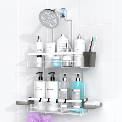 Miniatura 9 de AKTECKE Organizador de baño colgante para ducha: estante a prueba de óxido para ducha interior, sin estantes de perforación sobre el cabezal
