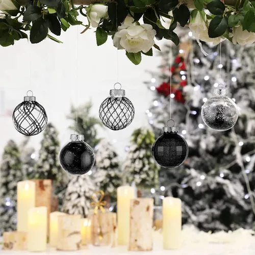 Miniatura 4 de CristBest Juego de adornos de bolas de Navidad de 30 unidades, 2.36 pulgadas, de plástico transparente, inastillables, con relleno delicado Negro