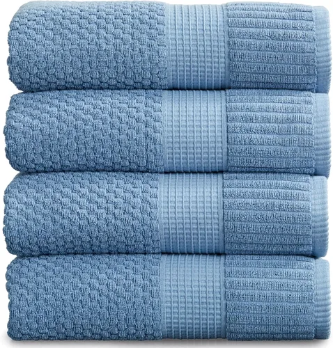 Miniatura 14 de NY Loft Juego de 4 toallas de baño 100% algodón, supersuaves y absorbentes, de secado rápido, 30 x 52 pulgadas, algodón texturizado y duradero