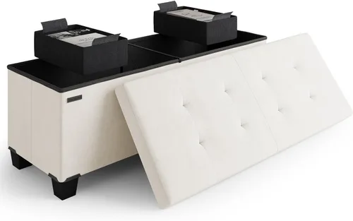 Miniatura 50 de Cubo otomano de almacenamiento con cubo pequeño, otomana cuadrada de 15 pulgadas con almacenamiento para sala de estar y dormitorio, reposapiés
