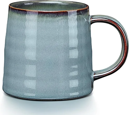 Miniatura 6 de LUXU Tazas de café de cerámica (hechas a mano, 1 unidad), tazas grandes de té de café de porcelana, taza de café con leche de porcelana de 15 onzas