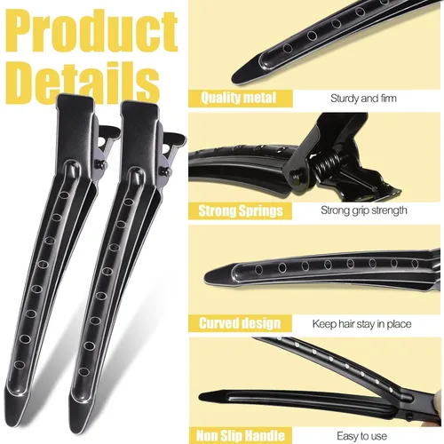 Miniatura 4 de YGDZ Pinzas de pico de pato, 30 pinzas de pelo de cocodrilo de metal de 3.5 pulgadas con agujeros, pinzas para el cabello para seccionar peinados