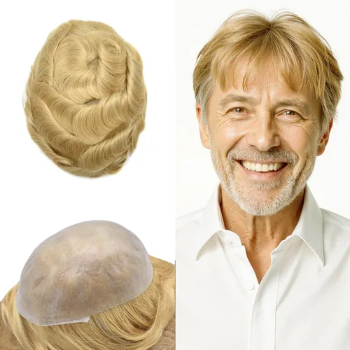 Miniatura 109 de Tupé para hombre, extensiones de cabello humano Remy para hombre, piel fina, 0.002 in, sistema de reemplazo de cabello con bucle en V para hombres