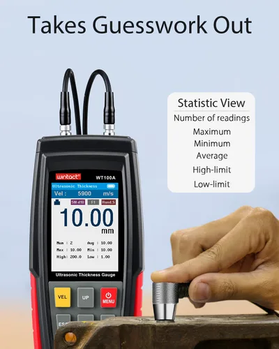 Miniatura 3 de Wintact Medidor de espesor ultrasónico digital, rango de 0.039 a 11.81 pulgadas con sonda para medir materiales metálicos y no metálicos, acero