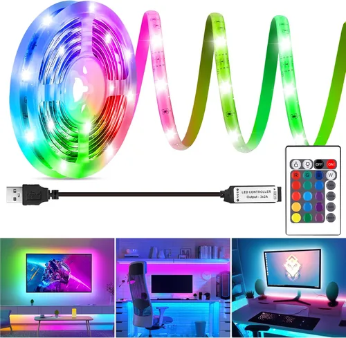 Miniatura 8 de Kit de tiras de luces LED, tira de luces LED RGB de 2 x 6.56 pies para retroiluminación LED de TV de 40 a 60 pulgadas, tira de luz que cambia