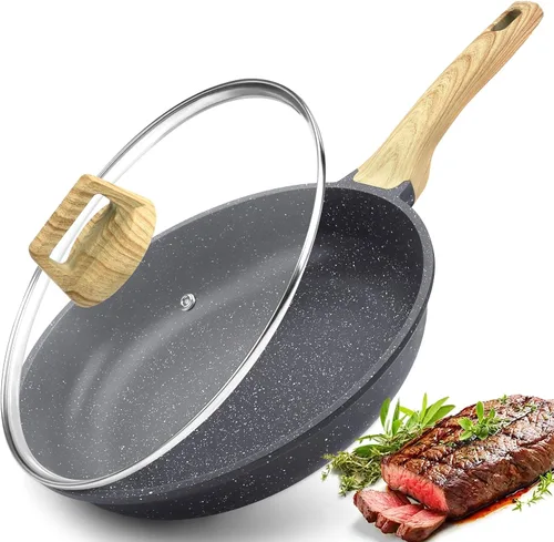 Miniatura 13 de GiPP Sartén antiadherente de cerámica - sartén de 10 pulgadas saludable, antiadherente, no tóxica, compatible con inducción, sartén de tortilla, Gris