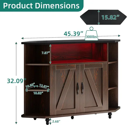 Miniatura 2 de 4 EVER WINNER Soporte de TV esquinero, gabinete de TV esquinero estilo granja con luces LED para TV de 50 pulgadas, estantes ajustables, soporte