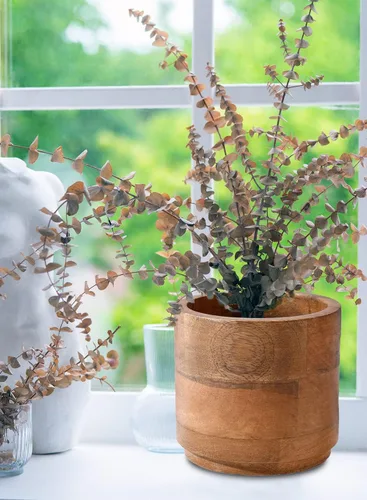 Miniatura 4 de Serene Spaces Living Macetero grande de madera de mango marrón, maceta de madera natural para flores y plantas sintéticas, plantas