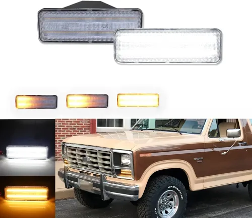 Miniatura 15 de Para 1980 1981 1982 1983 1984 1985 1986 Ford BRONCO F-150 F-250 F-350 Luces de marcador laterales de parachoques delantero lente ámbar LED Luces LED