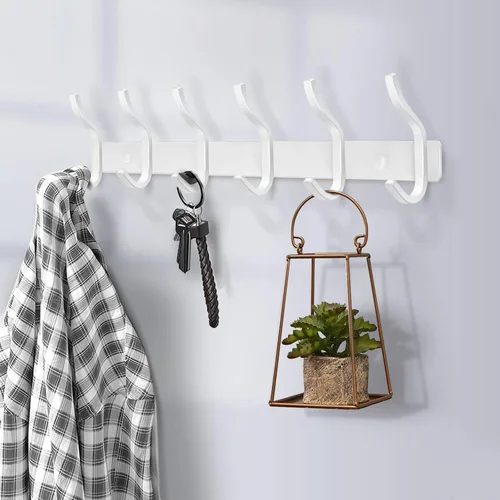 Miniatura 16 de Ganchos de pared negros, perchero de pared de 30 cm con 4 ganchos, ganchos de pared resistentes para colgar mochila, bolso, cartera, ropa, sombrero