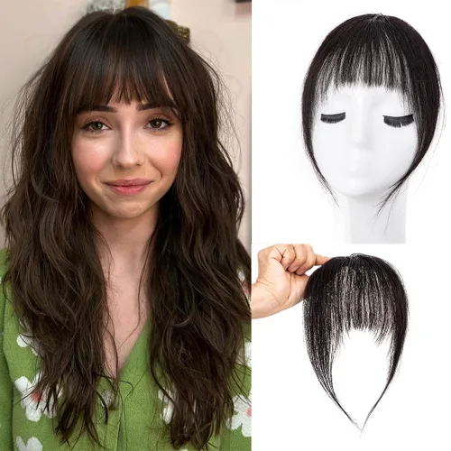 Miniatura 16 de Flequillo con clip, extensiones de cabello humano 100 % real, flequillo con clip para mujer, extensiones curvadas para uso diario