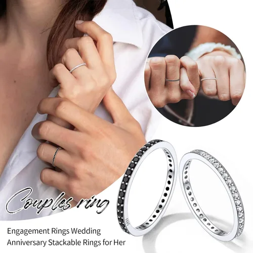 Miniatura 7 de ChicSilver Anillo apilable personalizado de plata de ley 925 con circonita cúbica de 0.079 pulgadas, anillo de compromiso de eternidad para mujer