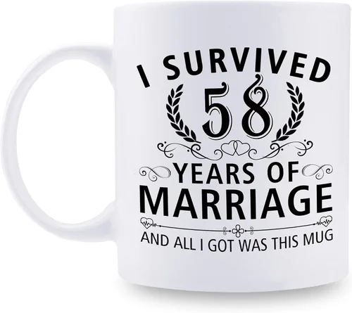 Miniatura 53 de Taza de café de 11 onzas con texto en inglés "I Survived 50 Years of Marriage and All I Got Was This Cup" para el 50 aniversario de boda y para él
