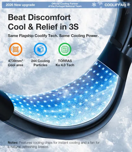 Miniatura 3 de TORRAS COOLiFY Air 2026 Ventilador de cuello mejorado de aire acondicionado, doble flujo de aire profesional, ventilador portátil ultraligero Negro