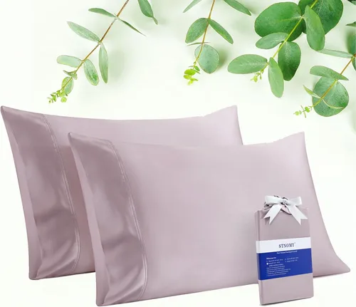 Miniatura 12 de Paquete de 2 fundas de almohada refrescantes de eucalipto Tencel tamaño King, color blanco nieve, absorben la humedad para sudores nocturnos, secado