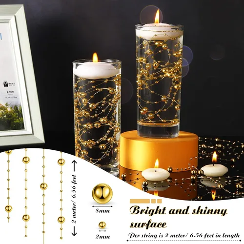 Miniatura 2 de Hicarer Cadena de perlas de 157 pies con 24 cuerdas para velas flotantes, perlas de imitación como relleno de jarrón, ideal para bodas, fiestas