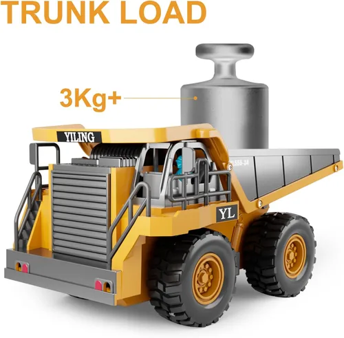 Miniatura 3 de Dwi Dowellin Juguetes de Camión Volquete con Control Remoto para Niños de 4-7, Carro RC de Construcción con Luces/Sonidos para Niños de 8-12 Años