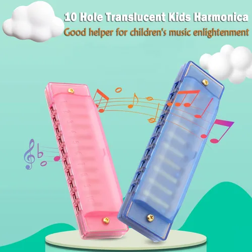 Miniatura 4 de Armónica para niños, armónica translúcida de 10 agujeros con estuche, paquete de 5 juguetes musicales educativos para principiantes, recuerdos