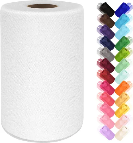 Rollo de tela de tul blanco de 6 pulgadas por 100 yardas (300 pies) Cinta de Tul Red de Malla Transparente para bricolaje, falda tutú, envoltura de