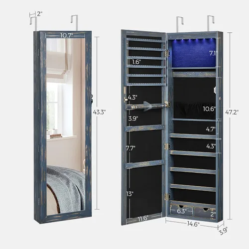 Miniatura 14 de Songmics - UJJC93W - Armario para joyas que se puede cerrar con llave, de montaje en pared o puerta, con espejo de 6 luces LED, para organización