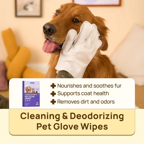 Miniatura 3 de HICC PET Toallitas desodorizantes de limpieza para perros y gatos, hipoalergénicas, hidratantes y nutritivas para guantes de aseo de mascotas