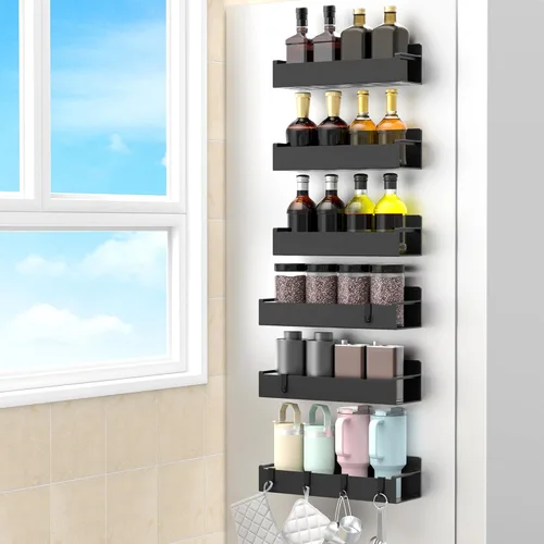 Miniatura 10 de HuggieGems Paquete de 4 organizadores magnéticos para especias para refrigerador y horno, organizadores de nevera gris claro y almacenamiento