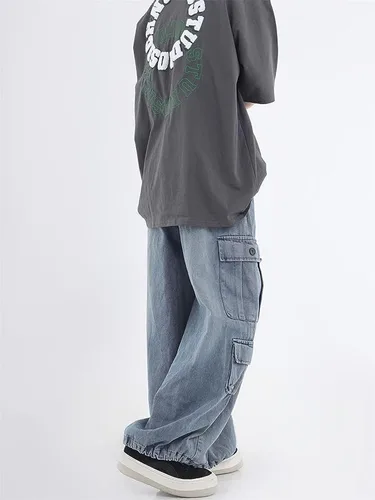 Miniatura 5 de Pantalones de mezclilla holgados para mujer, pantalones cargo grunge Y2K Emo Demin, ropa gótica de paracaídas, pantalones deportivos vintage