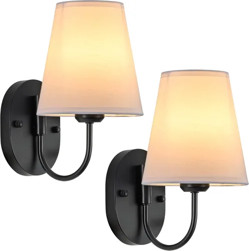 Miniatura 7 de Candelabros de pared grandes de latón antiguo, juego de 2, lámparas de pared industriales vintage con cableado y pantalla de tela, zócalo E26