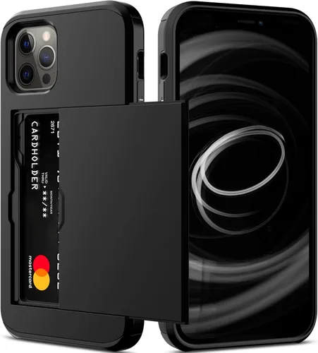 Miniatura 13 de Nvollnoe Funda para iPhone 12/12 Pro con Portarjetas [Almacena 5 Tarjetas] Funda Cartera de Doble Capa Resistente de Servicio Pesado a Prueba