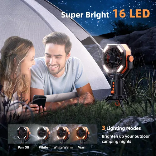Miniatura 3 de MORIKO Trípode de ventiladores de mesa, 20000 mAh, recargable, funciona con pilas, ventilador portátil para tienda de campaña con linterna LED