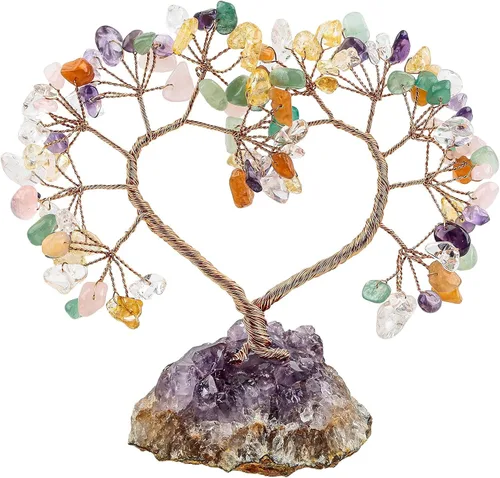 Miniatura 9 de SUNYIK Árbol de cristal curativo hecho a mano con base de amatista natural, árbol de dinero Fengshui de corazón de amor para decoración de oficina
