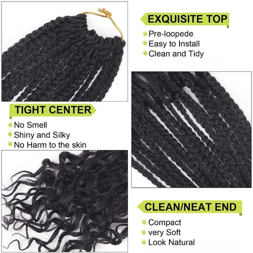 Miniatura 2 de Trenzas de caja diosa de ganchillo con puntas rizadas de 20 pulgadas, trenzas de ganchillo bohomianas, paquete de 8 trenzas 3X, extensiones de 1b