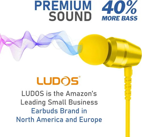 Miniatura 7 de LUDOS OMNITONE Auriculares con cable in-Ear, 5 años de garantía, auriculares con micrófono, conector de 3,5 mm, auriculares con cable, para Amarillo