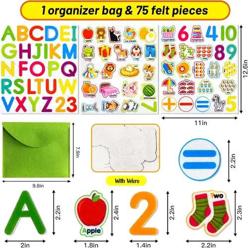 Miniatura 2 de Letras de aprendizaje de fieltro, 75 piezas de tablero de fieltro para tablero de franela de fieltro, alfabeto ABC para niños pequeños para jardín