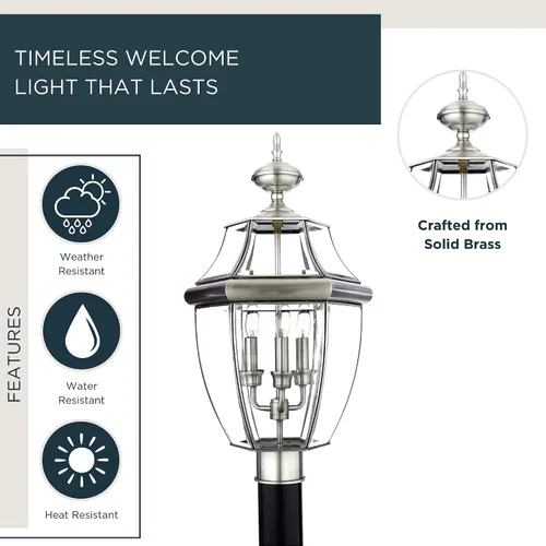 Miniatura 2 de Quoizel Newbury - Farol de poste para exteriores, poste de lámpara de campo francés de peltre de 23 pulgadas, 3 luces, poste exterior para patio