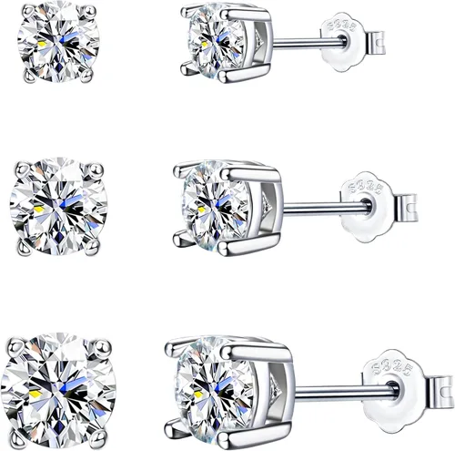 Aretes tipo dormilona de moissanita para mujer, plata de ley de oro blanco de 18 quilates, aretes de moissanita con diamantes de moissanita de color